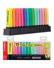 Zakreślacz STABILO BOSS PASTEL NEON 15 kolorów + BOSS czarny 70/46 GRATIS